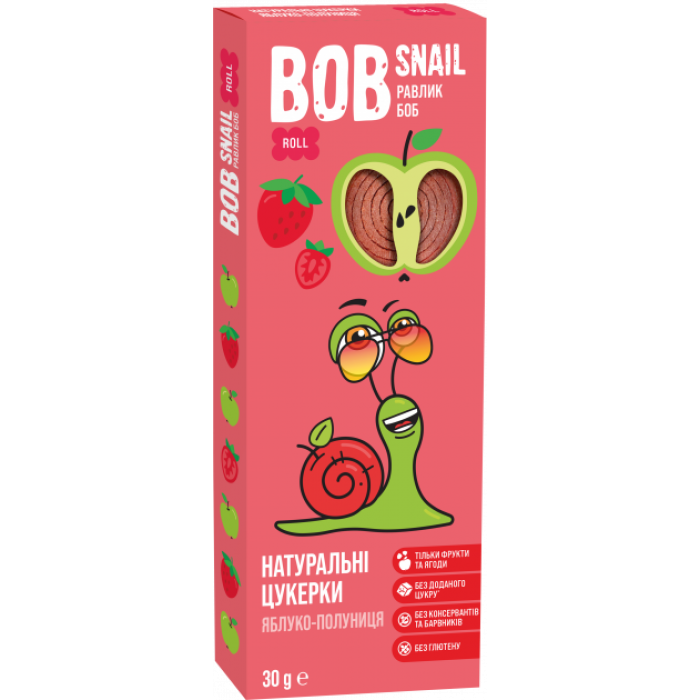 Натуральні цукерки Bob Snail Яблуко-Полуниця, 30 г (520316) - 